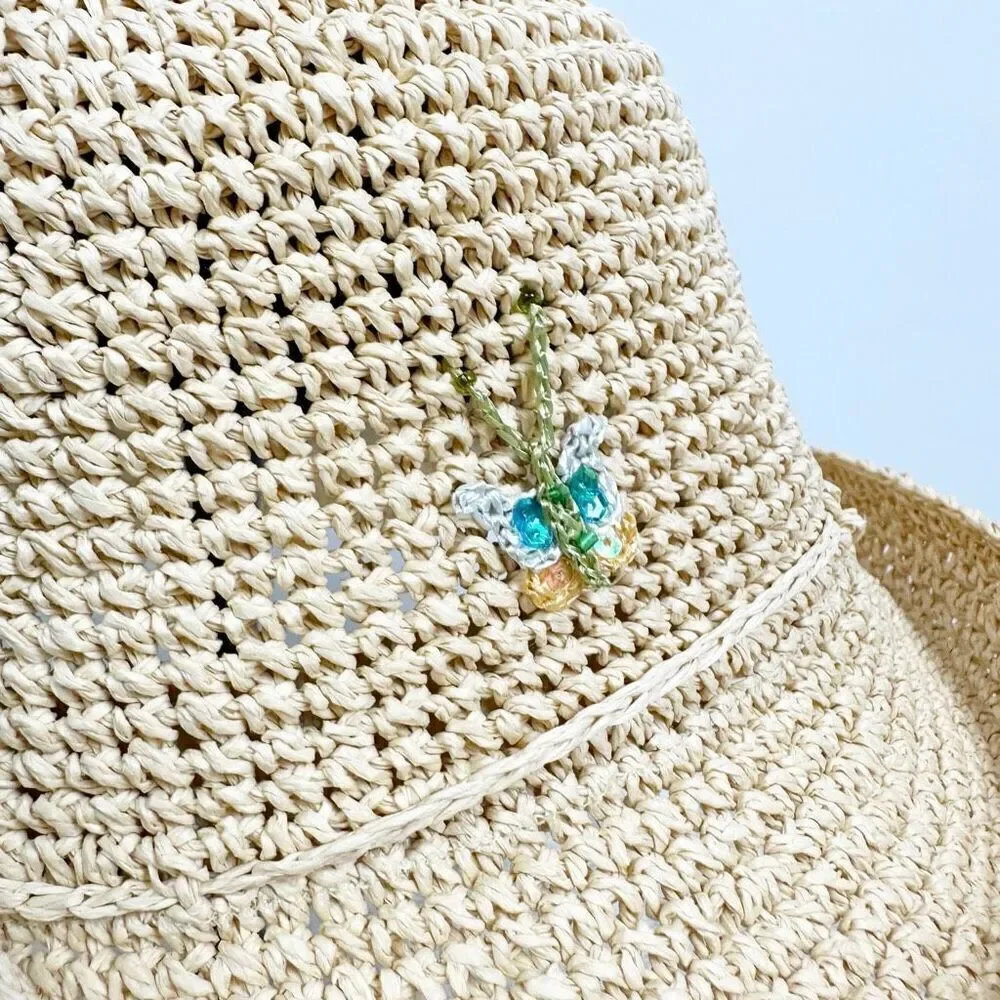 Cappelli Straworld Floral Embroidered Straw Hat Boho Festival Beachy - Picture 9 of 12